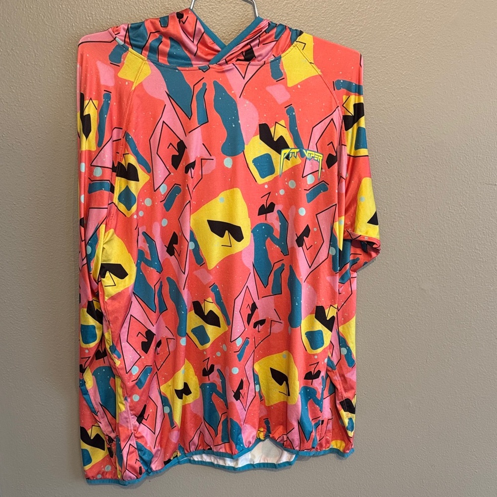 Pit Viper Sun Hoodie - Coral, Yellow & Teal Abstract Print